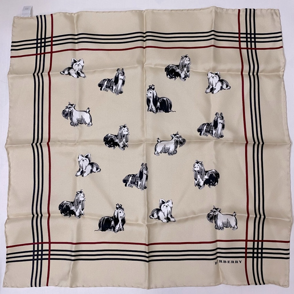 BURBERRY Silk Dog Print Square Scarf Beige